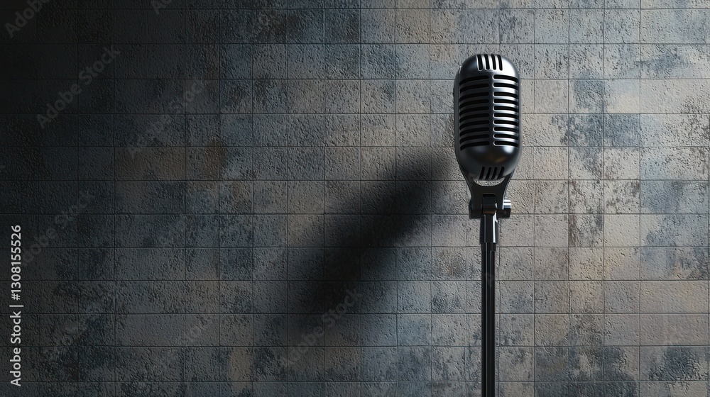 Poster A minimalist podcast background with a textured surface and a microphone shadow