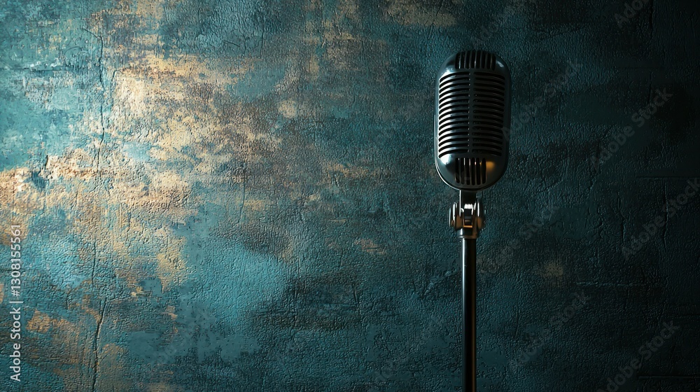 Poster A minimalist podcast background with a textured surface and a microphone shadow