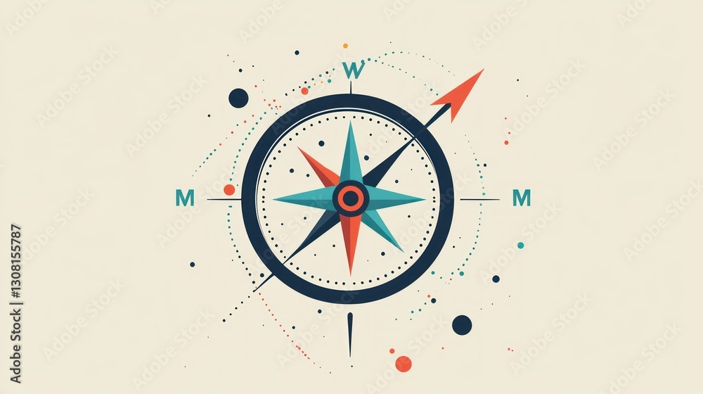 Wall mural a minimalist vector compass arrow with clean lines and bold directional points