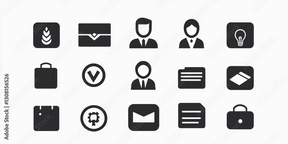 Poster A modern collection of simple business icons in a single color palette, ideal for branding consistency.