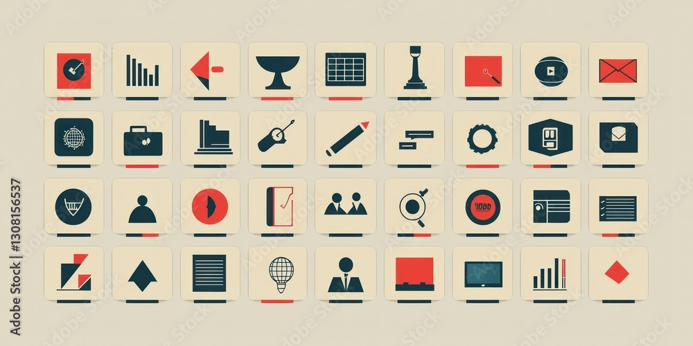 Poster A modern collection of simple business icons in a single color palette, ideal for branding consistency.