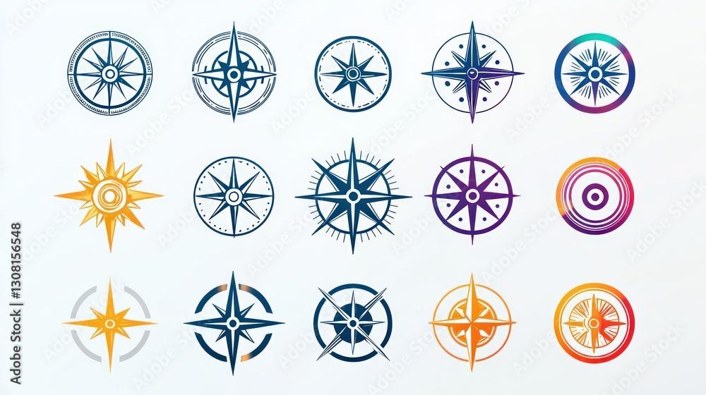Poster A modern collection of minimalist compass icons with editable vector strokes.