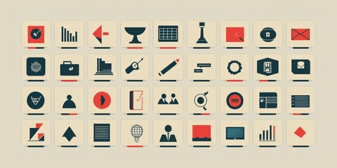 A modern collection of simple business icons in a single color palette, ideal for branding consistency.