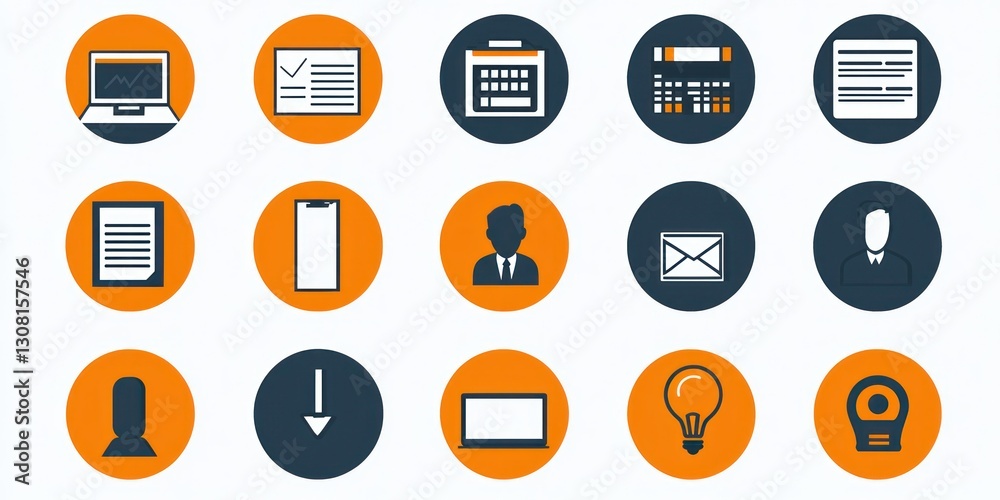 Aufkleber A modern set of editable business icons with dashed strokes, designed for flexible use in various formats.