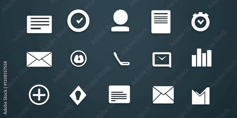Poster A modern set of editable business icons with dashed strokes, designed for flexible use in various formats.