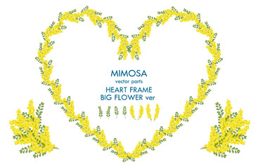 Mimosa Heart Frame Big flower ver, floral frame, International Women's Day, Women's Day, Spring, February, March, yellow flowers