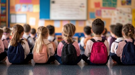 Preschool Students with Backpacks  Classroom Learning  Education