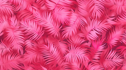 Close-up of vibrant pink palm fronds creates a dense, eye-catching pattern for backgrounds and design projects.