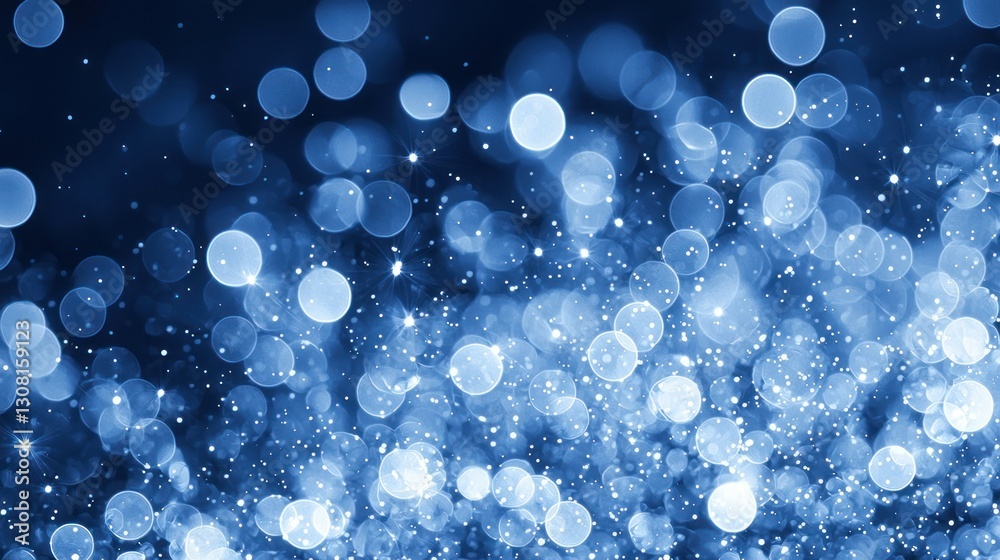 Poster a navy blue background with faint star-like dots, creating a celestial feel.