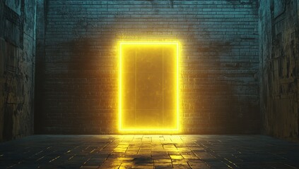 Obraz premium Illuminated Doorway in Dark Urban Space Evoking Mystery and Possibility, Ideal for Themes of Adventure and Exploration in Conceptual Art or Design