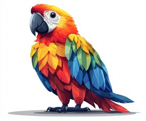Fototapeta premium vibrant, colorful parrot with red, yellow, and blue feathers stands proudly, showcasing its unique geometric design and lively expression