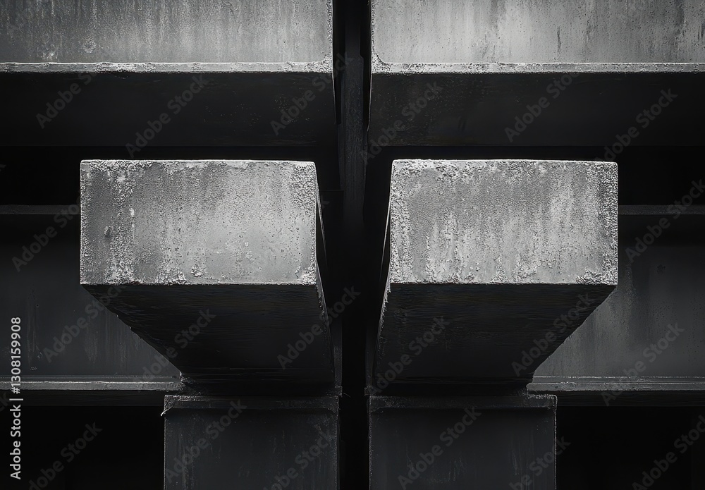 Poster industrial abstract view of concrete blocks in modern architecture with textured finish and shadows 