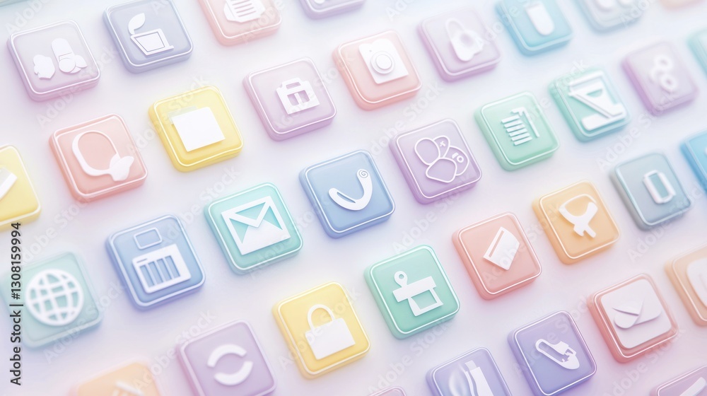 Poster a pastel-colored thin icon set, perfect for adding a subtle and modern touch to business designs.