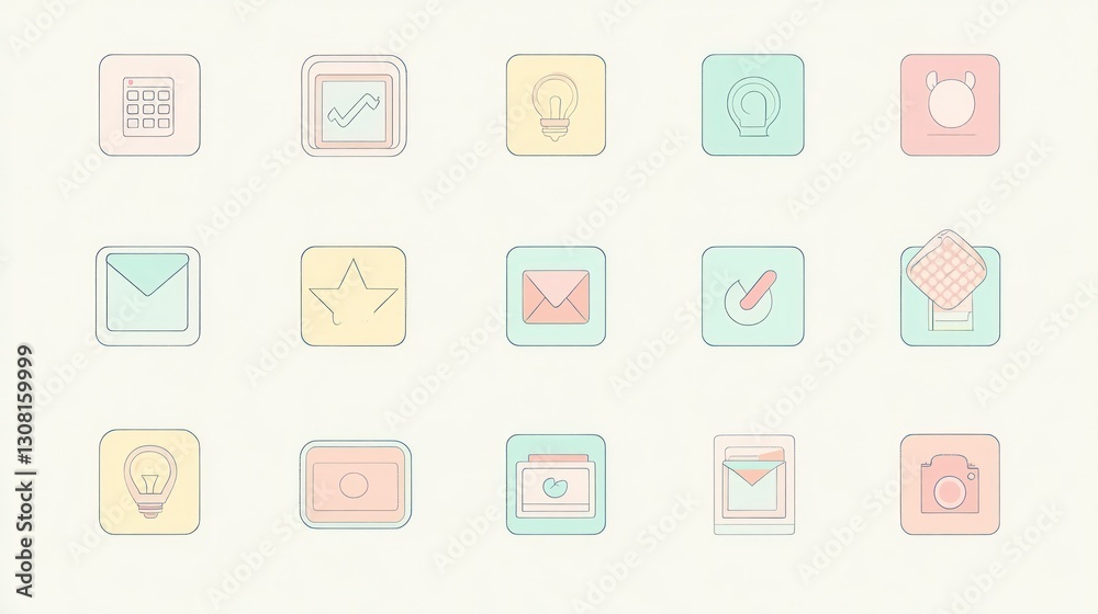 Poster a pastel-colored thin icon set, perfect for adding a subtle and modern touch to business designs.