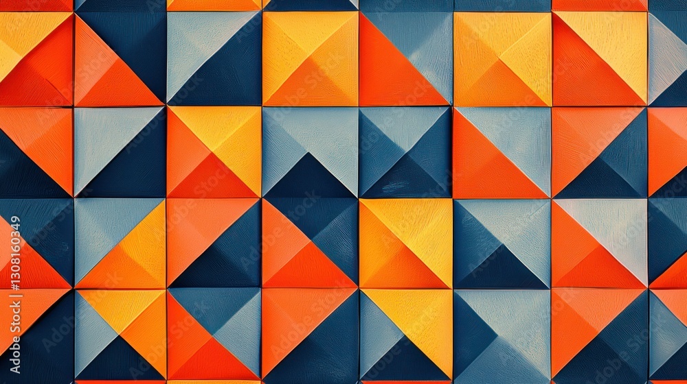 Poster a patterned background featuring orange and blue geometric shapes.