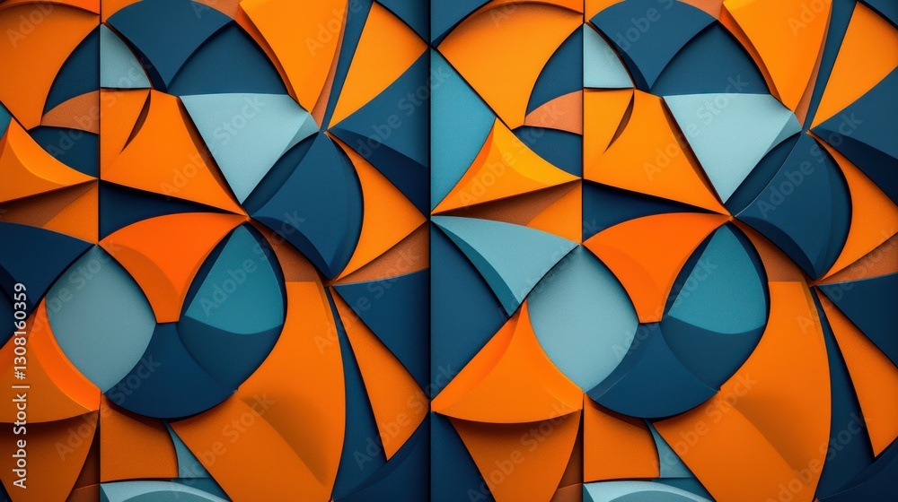 Poster a patterned background featuring orange and blue geometric shapes.