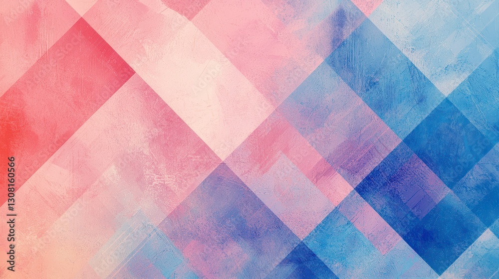 Poster A patterned pink and blue background with geometric shapes and subtle shading