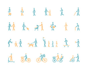 Icon illustration of various people moving