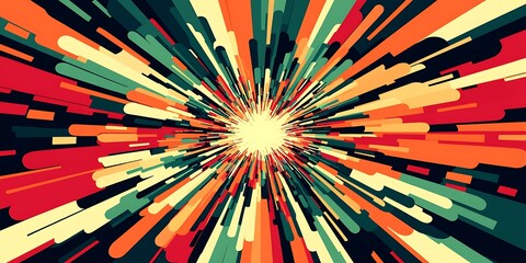 Retro explosion with elongated shapes, radiates energy and vibrancy