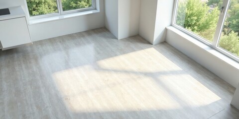 Fototapeta premium Sunlit Room with Modern Light Wood Flooring and Large Windows