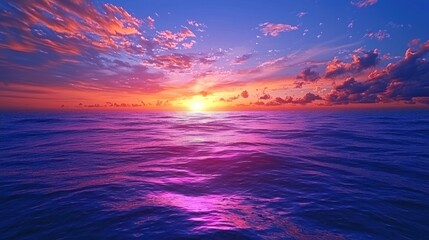Fototapeta premium A peaceful ocean scene with the waves reflecting the vibrant colors of a beautiful sunset.