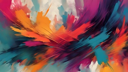 Abstract composition, swathes of vibrant hues blending into one another, texture mimicking brush strokes