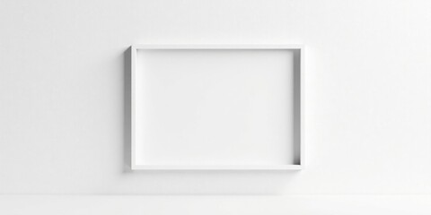 Simple white square frame on a minimalist wall, perfect for displaying artwork or photography in a modern interior design setting