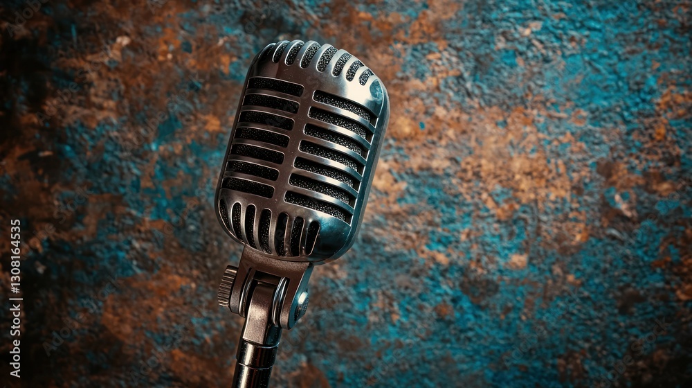 Poster a podcast logo with a vintage microphone icon, paired with elegant script text.