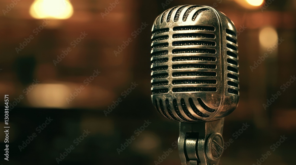 Poster a podcast logo with a vintage microphone icon, paired with elegant script text.