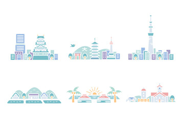 Fototapeta premium Japanese tourist destination design illustration set