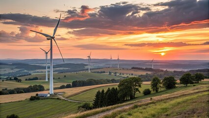 Sunset Wind Farm: Minimalist Renewable Energy Landscape Photography