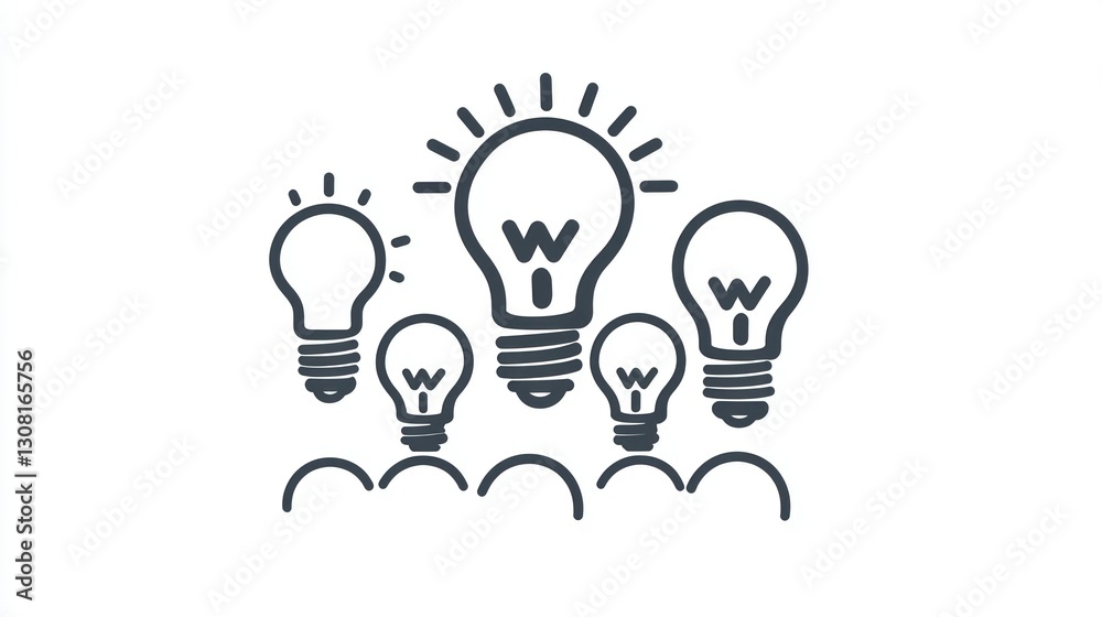 Poster a professional icon set in a thin-line style, focusing on business themes like leadership and innova
