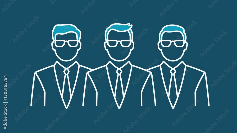 Poster a professional icon set in a thin-line style, focusing on business themes like leadership and innova