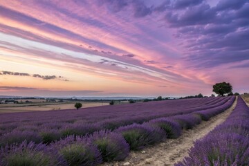 Lavender sunsets with purple hues and horizontal stripes in the sky, serene, landscape, stripes, evening, peaceful