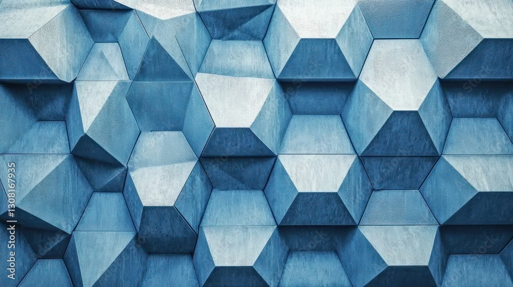 Poster A repeating geometric blue pattern with hexagonal shapes and subtle shading.