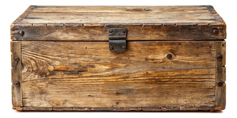Top View Old Wooden Box White Background - Antique Crate Stock Photo