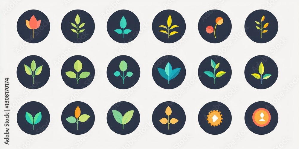 Poster A scalable vector icon set in a clean flat style, featuring universal business themes like growth and success.
