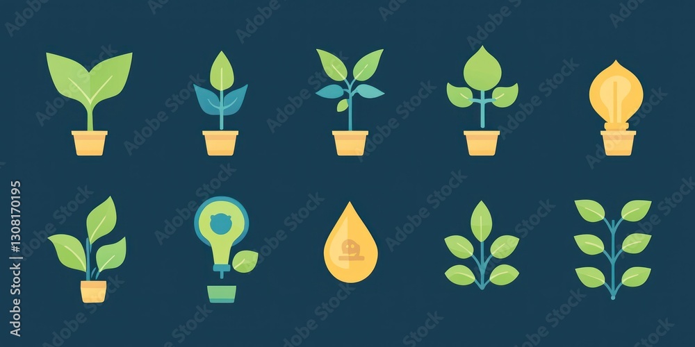 Poster A scalable vector icon set in a clean flat style, featuring universal business themes like growth and success.
