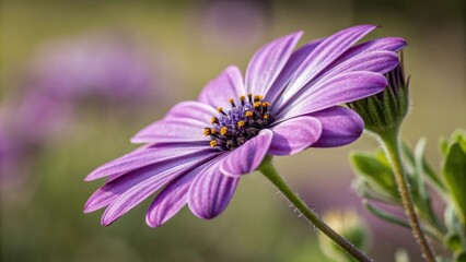 Macro shot of a single violet flower with a large aperture and vibrant colors, vibrant colors, botanical photography