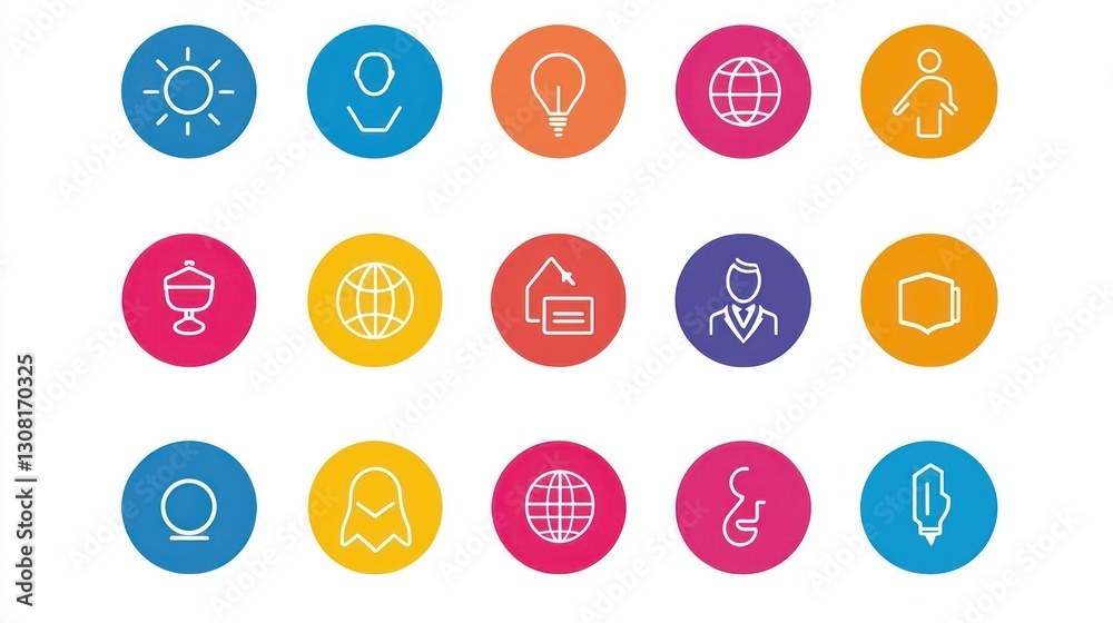 Poster A scalable vector set of circular business icons in a vibrant color palette, perfect for presentations