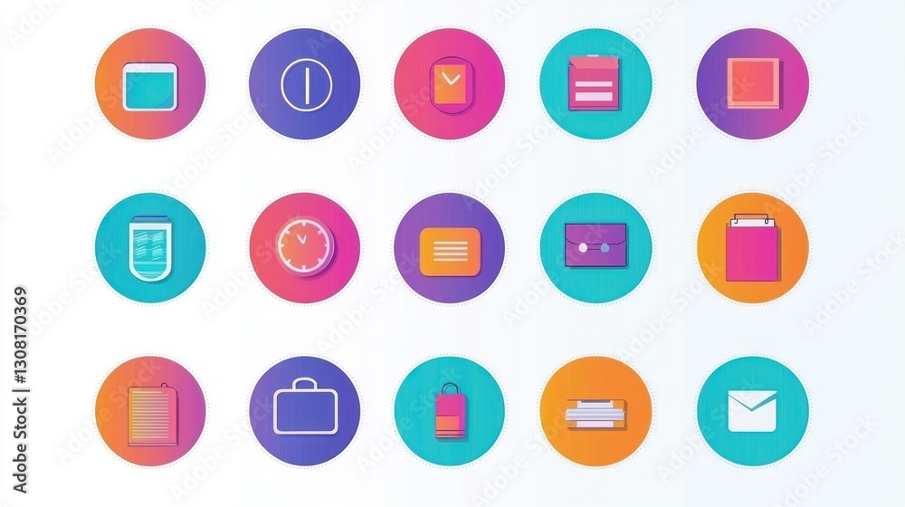 Poster A scalable vector set of circular business icons in a vibrant color palette, perfect for presentations