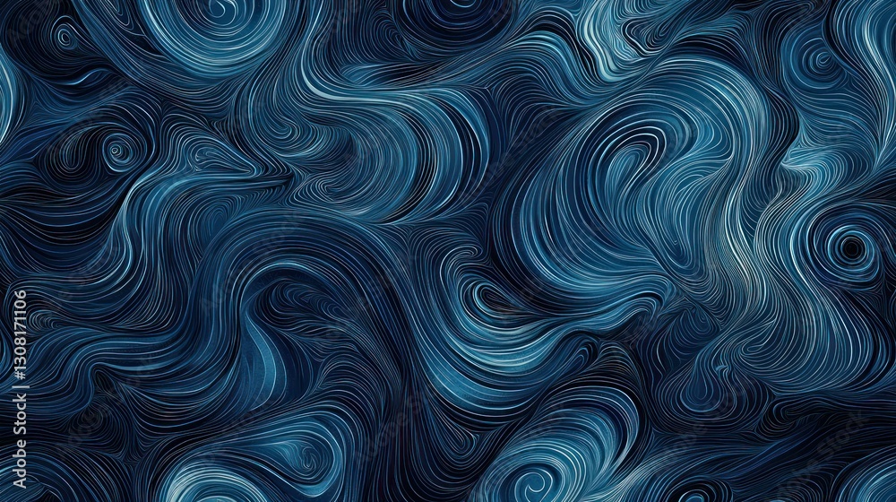 Poster A seamless abstract blue pattern with circular and wave elements for a modern aesthetic.