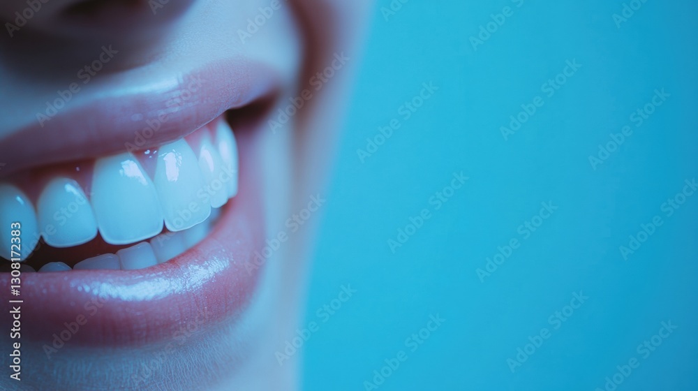 Poster perfectly white teeth shine with a bright smile in a friendly dental check up setting with calming p
