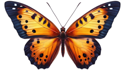 Beautiful orange butterfly in png style with transparent background for digital art and design projects.
