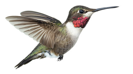 Fototapeta premium Colorful hummingbird in mid-flight with detailed feathers isolated on transparent background, ideal for nature-themed design projects and wildlife art illustrations.
