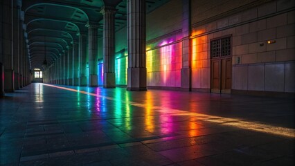 Multicolored shifting patterns of light on a metallic surface with an otherworldly glow, colored, multicolored