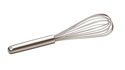 High-quality stainless steel whisk isolated on transparent background for culinary creations and professional kitchen tools design in cooking and baking projects.