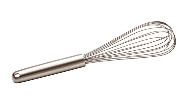 High-quality stainless steel whisk isolated on transparent background for culinary creations and professional kitchen tools design in cooking and baking projects.