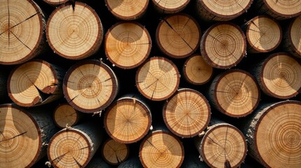 A Stack of Newly Cut Logs Showing Their Rings and Textures in Detail
