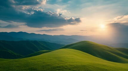 Fototapeta premium Serene green hill, a captivating landscape of nature's tranquility 